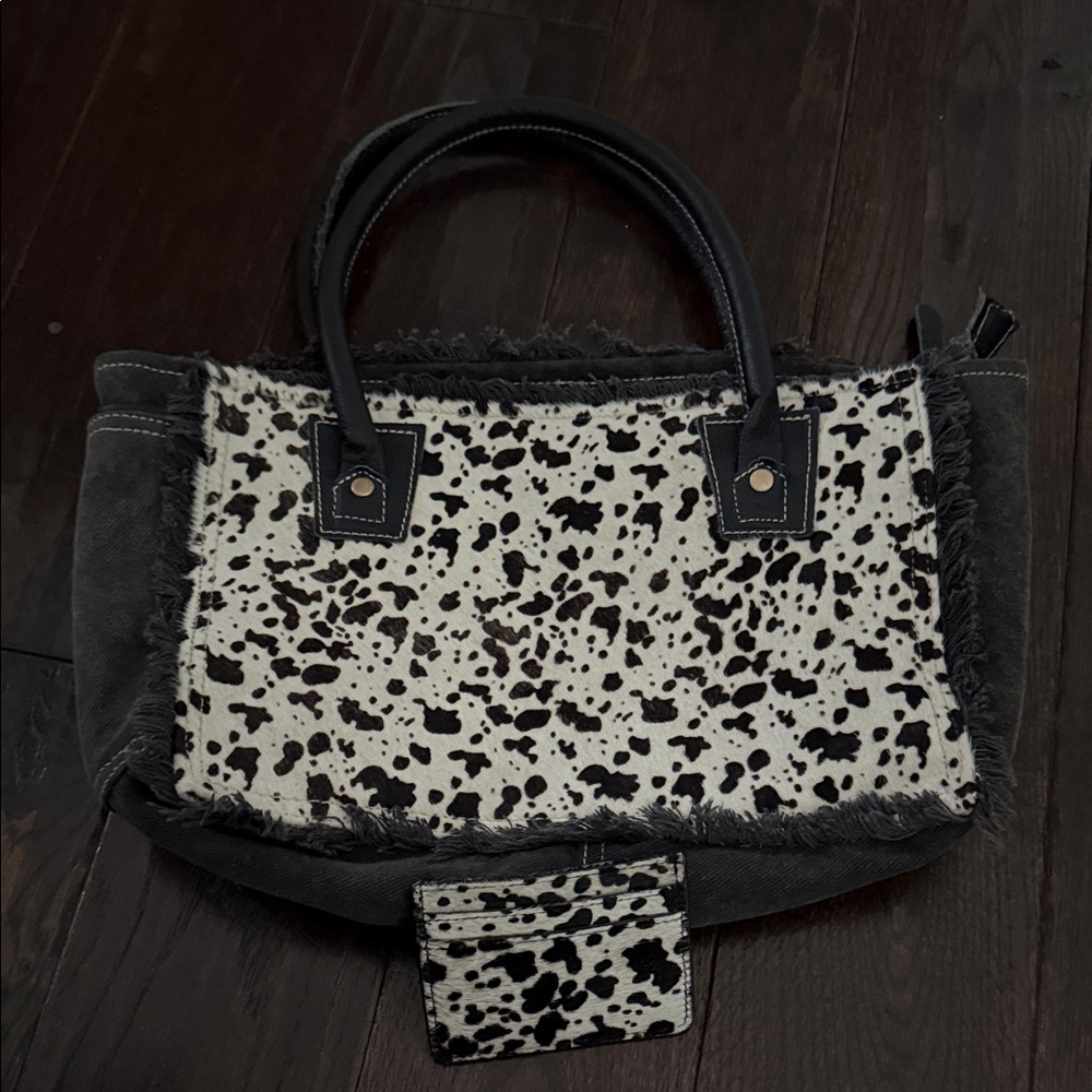 MYRA bag Stylish Black and White Women's Handbag with cardholder to match